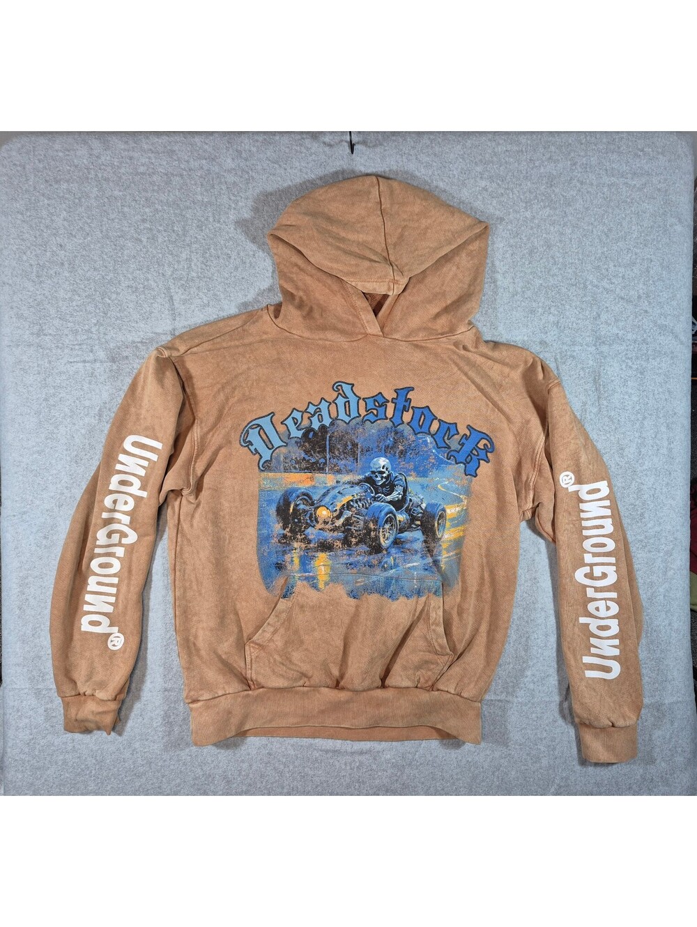 Dead Stock Last Race Skeleton Racing Graphic Hoodie Washed Brown Streetwear